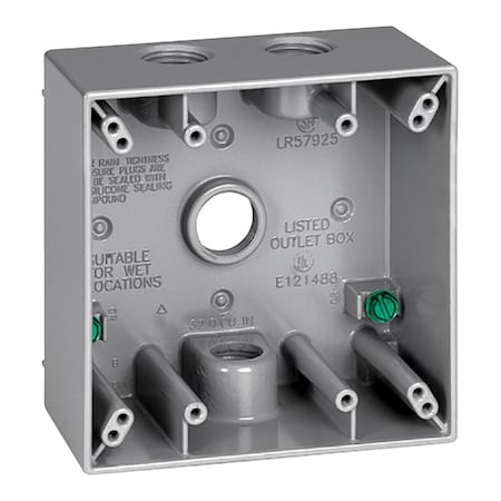Sigma Engineered Solutions Electrical Box, Outlet Box Type, 2 Gangs, Die-Cast Metal, Square Shape 14351